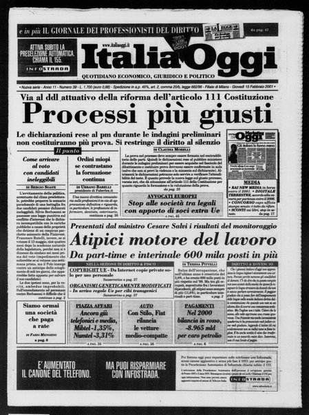 Italia oggi : quotidiano di economia finanza e politica